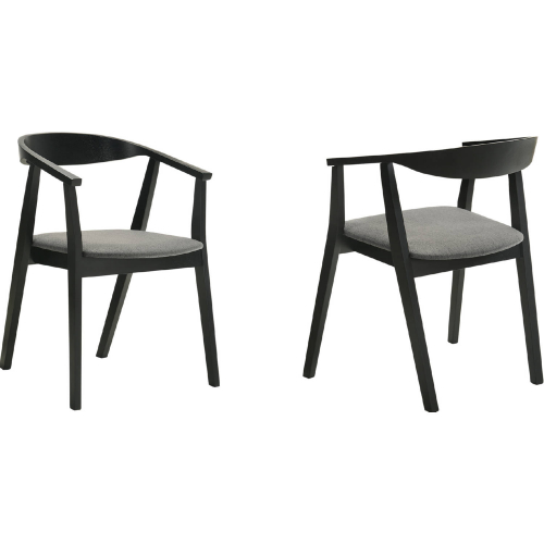 Santana Dining Chair in Black Finish Wood & Charcoal Gray Fabric (Set of 2)