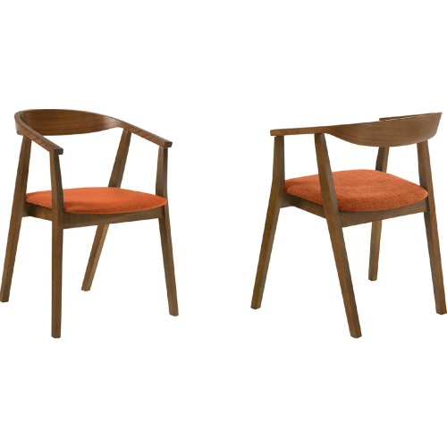 Santana Dining Chair in Walnut Finish Wood & Orange Fabric (Set of 2)