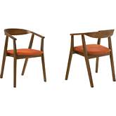 Santana Dining Chair in Walnut Finish Wood & Orange Fabric (Set of 2)