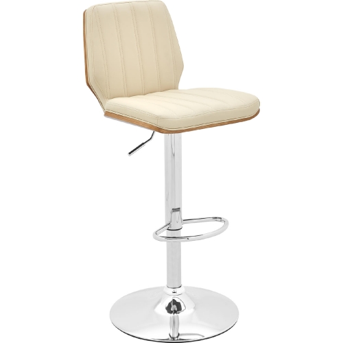 Sabine Adjustable Swivel Cream Leatherette, Walnut Back & Chrome