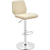 Sabine Adjustable Swivel Cream Leatherette, Walnut Back & Chrome