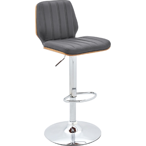 Sabine Adjustable Swivel Gray Leatherette, Walnut Back & Chrome