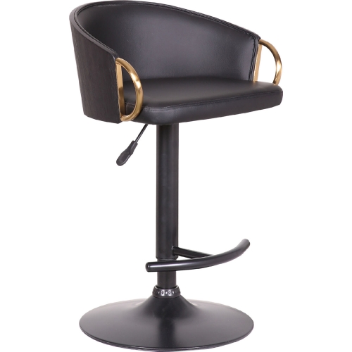 Solstice Adjustable Height Swivel Bar Stool in Black Leatherette, Black & Gold