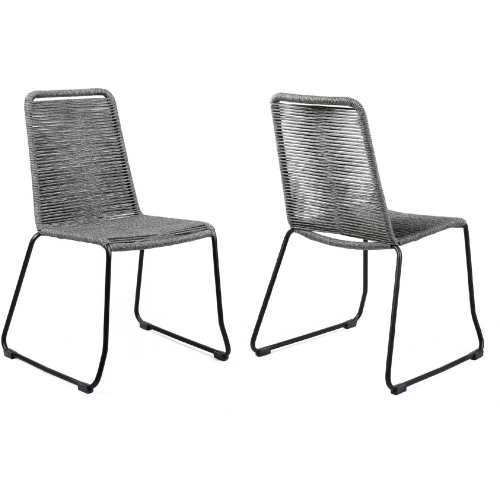 Shasta Outdoor Dining Chair in Black Steel & Gray Fishbone Poly (Set of 2)