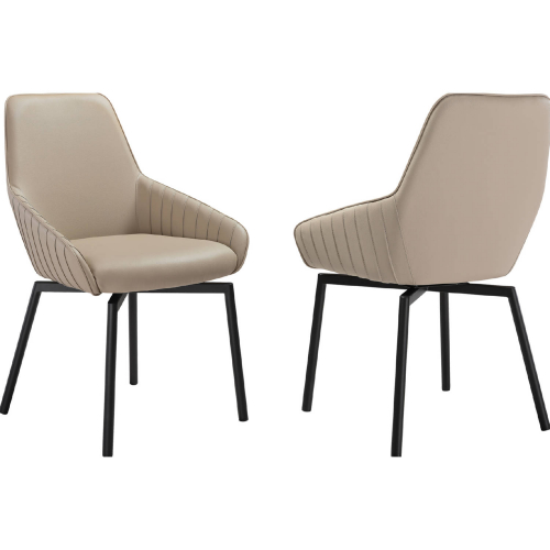 Shilo Swivel Dining Chair in Champagne Leatherette & Black Metal (Set of 2)