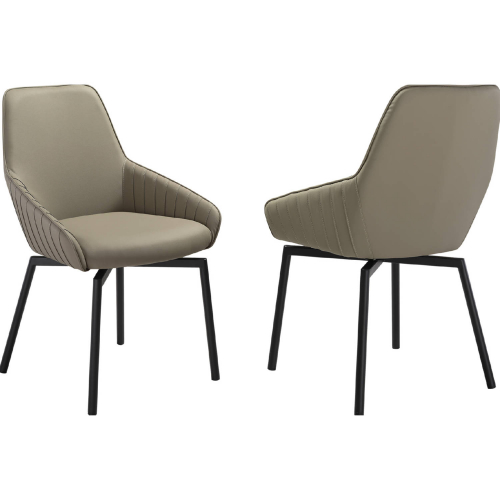 Shilo Swivel Dining Chair in Taupe Gray Leatherette & Black Metal (Set of 2)