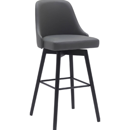 Sicily 30" Swivel Bar Stool in Gray Leatherette, Black Wood & Black Metal