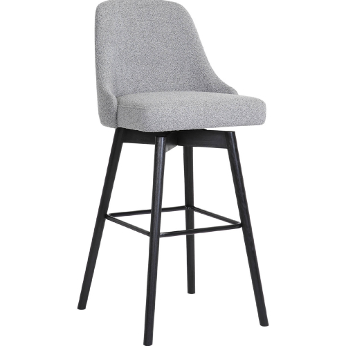 Sicily 26" Swivel Counter Stool in Light Gray Fabric, Black Wood & Black Metal