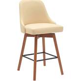 Sicily 26" Swivel Counter Stool in Cream Leatherette, Walnut Wood & Black