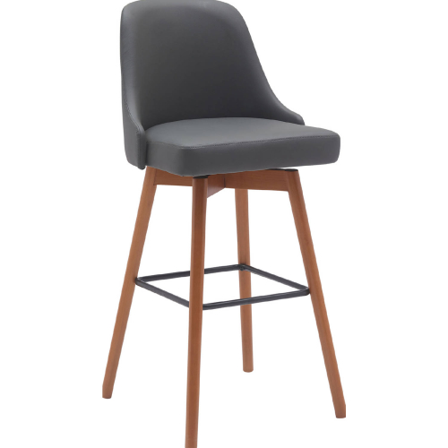 Sicily 30" Swivel Bar Stool in Gray Leatherette, Walnut Wood & Black