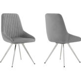 Skye Swivel Dining Chair in Grey Velvet & Brushed Stainless Steel (Set of 2)