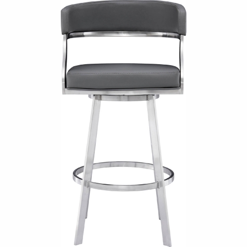 Saturn 30" Bar Stool in Brushed Stainless Steel & Grey Leatherette