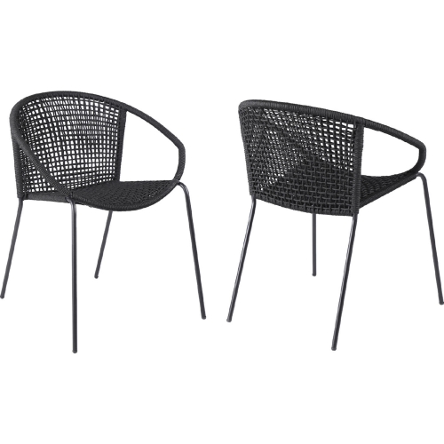 Snack Indoor Outdoor Dining Chair in Black Rope & Black Steel (Set of 2)