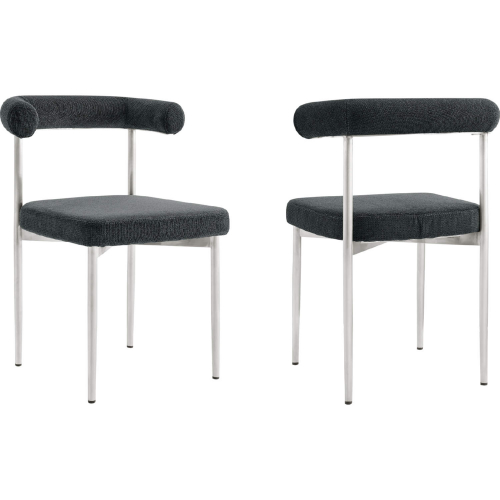 Shannon Dining Chair in Brushed Stainless Steal & Charcoal Fabric (Set of 2)