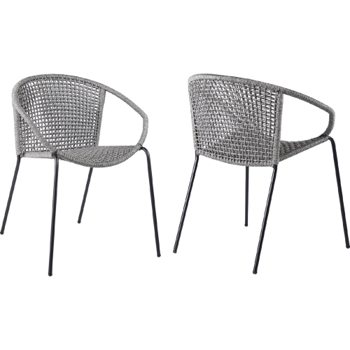 Snack Indoor Outdoor Dining Chair in Gray Rope & Black Steel (Set of 2)