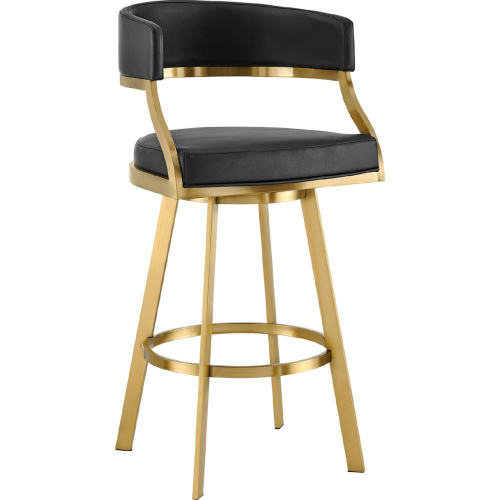 Saturn 26" Swivel Counter Stool in Gold Brushed Stainless Steel & Black Leatherette