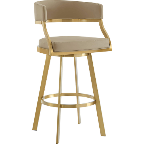 Saturn 30" Swivel Bar Stool in Gold Brushed Stainless Steel & Light Sand Leatherette