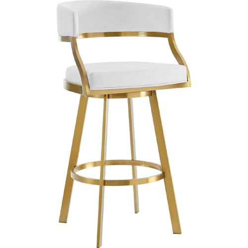 Saturn 26" Swivel Counter Stool in Gold Brushed Stainless Steel & White Leatherette