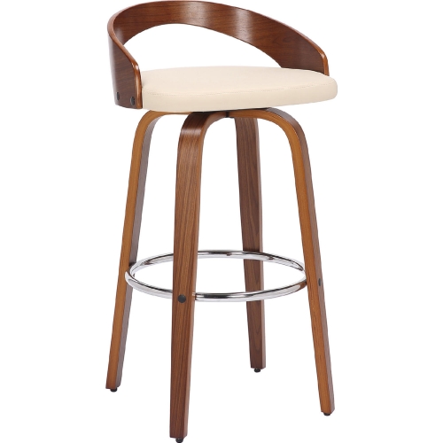 Sonia 26" Swivel Counter Stool in Cream Leatherette & Walnut Finish Wood