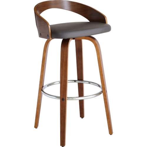 Sonia 30" Bar Stool in Gray Leatherette & Walnut