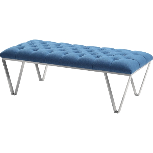 Serene Bench in Tufted Blue Linen on Brushed Stainless Steel