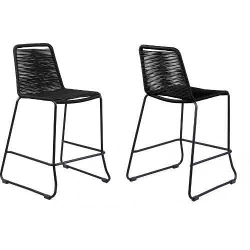 Shasta 30" Outdoor Bar Stool in Black Rope & Black Metal (Set of 2)