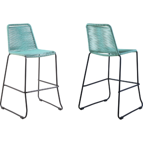 Shasta 30" Outdoor Bar Stool in Wasabi Rope & Black Metal (Set of 2)