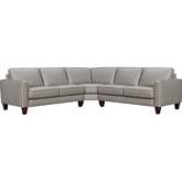 Summit 3 Piece Sectional Sofa in Greige Leather & Brown Wood