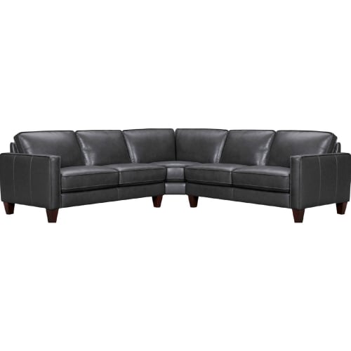 Summit 3 Piece Sectional Sofa in Pewter Leather & Brown Wood