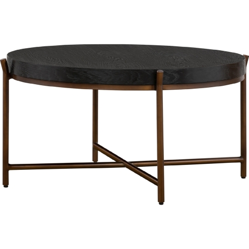 Sylvie Round Coffee Table Brushed Black Oak & Bronze