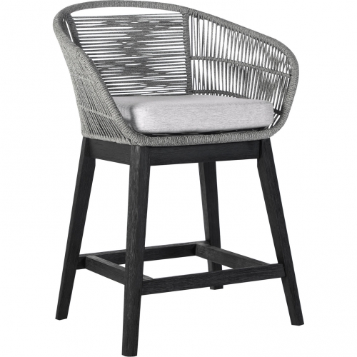 Tutti Frutti Indoor Outdoor 26" Counter Stool in Black Wood & Grey Rope