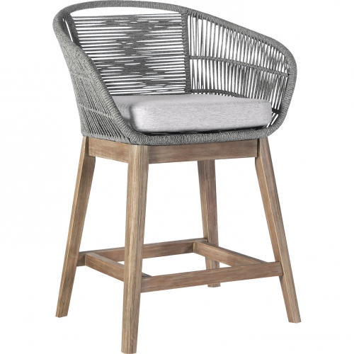 Tutti Frutti Indoor Outdoor 26" Counter Stool in Aged Teak & Grey Rope