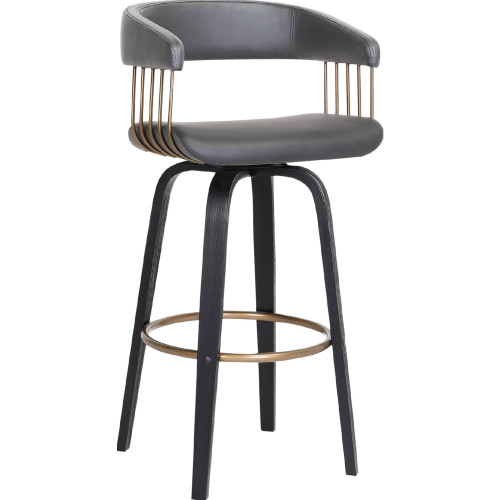 Topanga 26" Swivel Counter Stool in Gray Leatherette, Black Wood & Bronze