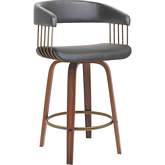 Topanga 26" Swivel Counter Stool in Gray Leatherette, Walnut Wood & Bronze