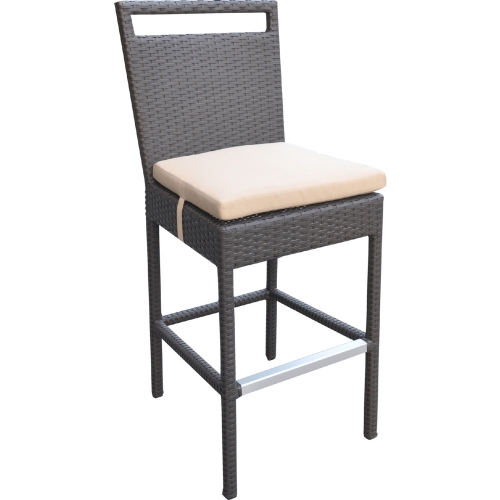 Tropez 29" Outdoor Poly Wicker Bar Stool in Brown w/ Beige Fabric (Set of 2)