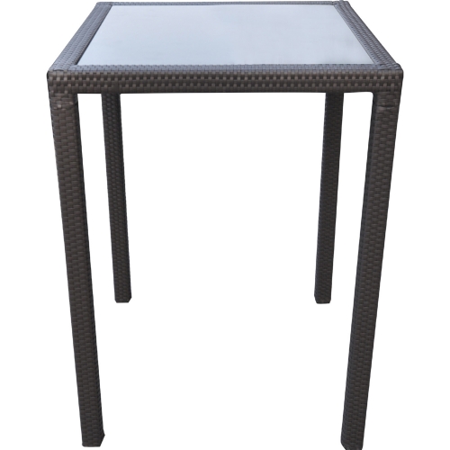 Tropez Outdoor Poly Wicker Bar Table in Brown with Black Glass Top