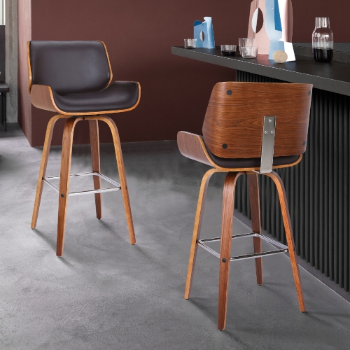 Tyler 26" Swivel Counter Stool in Brown Leatherette & Walnut Veneer