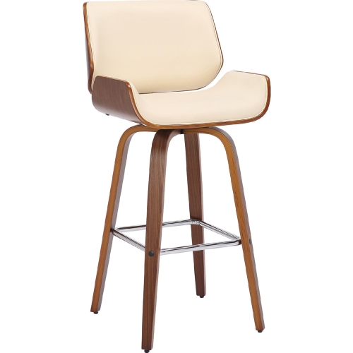 Tyler 26" Swivel Counter Stool in Cream Leatherette & Walnut Finish Wood