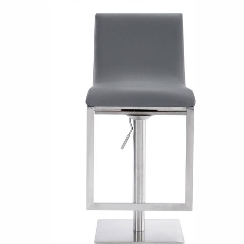 Victory Adjustable Height Swivel Bar Stool in Brushed Stainless Finish & Grey Leatherette