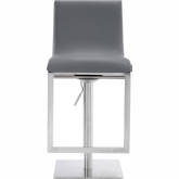 Victory Adjustable Height Swivel Bar Stool in Brushed Stainless Finish & Grey Leatherette