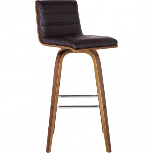 Vienna 30" Bar Stool w/ Walnut Wood & Brown Leatherette Seat on Rounded Wood Base