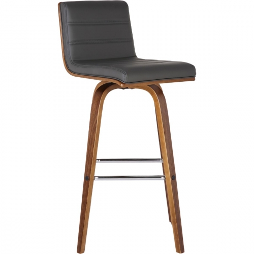 Vienna 30" Bar Stool w/ Walnut Wood & Grey Leatherette Seat on Rounded Wood Base