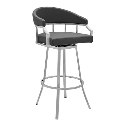 Palmdale Swivel 26" Counter Stool in Grey Leatherette & Brushed Stainless