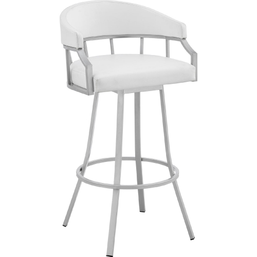 Valerie 30" Swivel Bar Stool in White Leatherette & Silver Metal