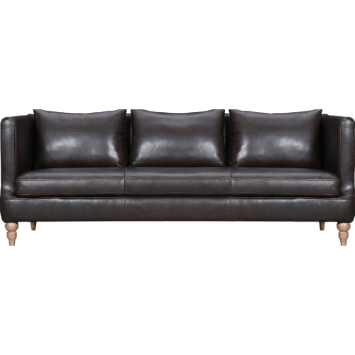 Vincenza 85" Sofa in Dark Brown Leather & Weathered Birch