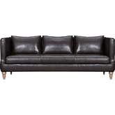 Vincenza 85" Sofa in Dark Brown Leather & Weathered Birch