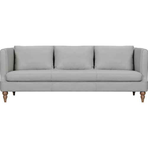 Vincenza 85" Sofa in Dove Gray Leather & Weathered Birch