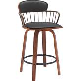 Willow 25.5" Swivel Counter Stool in Walnut Wood, Black Leatherette & Bronze