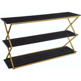 Westlake 3 Tier Console Table in Dark Brown Veneer w/ Brushed Gold Legs