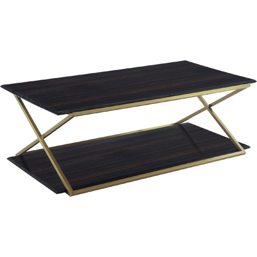 Westlake Coffee Table in Dark Brown Veneer w/ Brushed Gold Legs